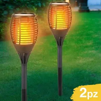2x 30 LED Flame Solar Torch Light Waterproof Flickering Dancing Path Garden Lamp • £11.81