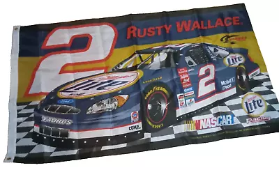Rusty Wallace Miller Lite Flag Banner Nascar Racing 2002 Grommets 35 X57  Unused • $16.50