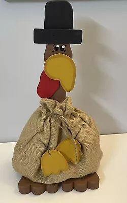 Handmade Thanksgiving Turkey Wood Burlap Decoration Centerpiece Greeter 17.5” • $19.99