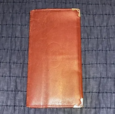 CARTIER Logos Bordeaux Calfskin Vintage Bifold Long Wallet Card Holder Vintage • $39.90