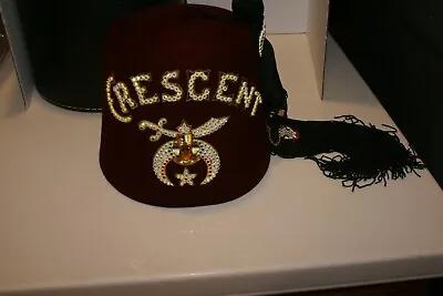 Masonic Shriners Fez Hat CRESCENT JEWELED Tasseled With Carrying Case INSERT HAT • $75