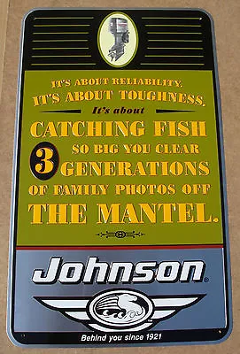 Vintage Johnson Outboard Motors Tin Sign - Catching Fish Advertisement Rare • $200