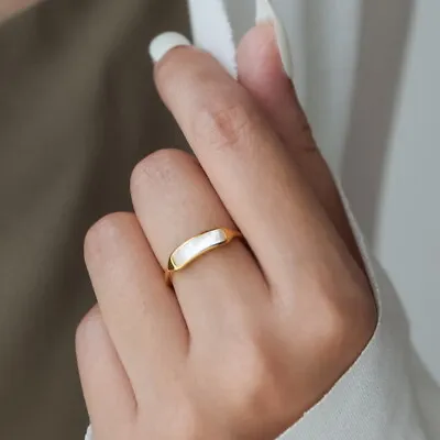 Woman 18k Gold Plated Stainless Steel Mother Of Pearl Band Ring Joint Ring • $10.05