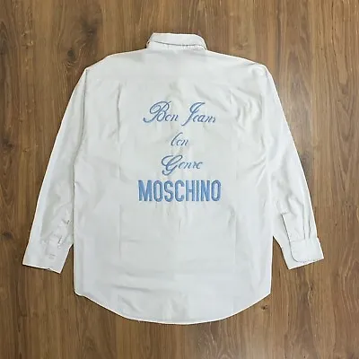 MOSCHINO Bon Jeans Bon Genre White Shirt Big Logo Vintage 90s Rare Size M • $135