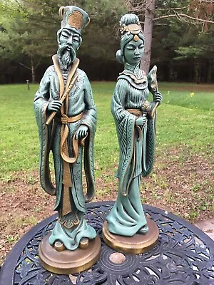 Tall Sculptures Oriental Couple Signed Universal Statuary Chicago Corp 1958 VTG • $385