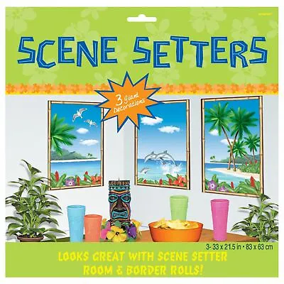 £7.15 • Buy Hawaiian Window View Scene Setters Tropical Summer Party Decorating Kit Luau 