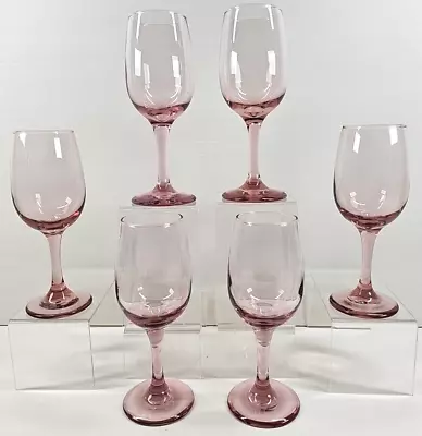 (6) Libbey Premiere Pink Water Goblets Set Vintage Elegant Drinking Stemware Lot • $59.87