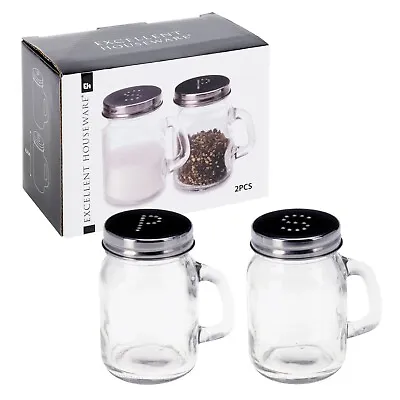 Salt And Pepper Shaker Pots Set Glass Dispenser Storage Cruet Mason Jars X2 • £6.99