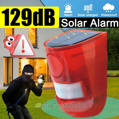 129db Solar Alarm LED Light Strobe Lamp Wireless Motion Sensor Detector Outdoor • $20.09