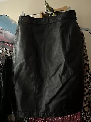 Vintage Women’s Size 8 Black Real Leather Skirt Straight Short Lined • £15