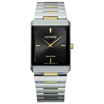 Citizen Eco-Drive Stiletto Men's Two-Tone Black Dial Watch 28x38MM AR3104-55E • $161.99