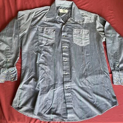 Vintage Mesquite Brand Long Sleeve Pearl Snap Western Shirt-Size 17.5/34-USA • $9.99