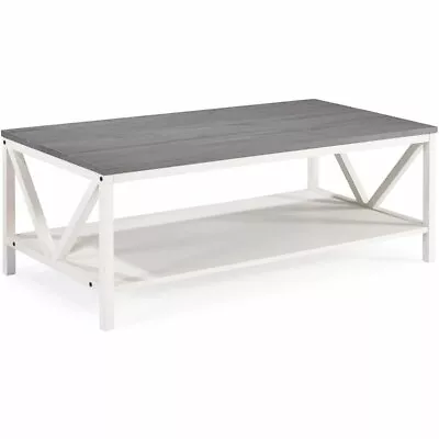 Natalee 48  Distressed Farmhouse Coffee Table In Gray/White Wash • $197.14