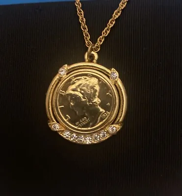 Vintage 1936 Mercury Dime Gold Plated Necklace • $25