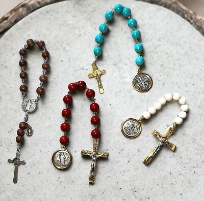 New Rosary Vintage Lot Of 4 Saint Benedict Rosary Red Jasper & Turquoise Stone • $60