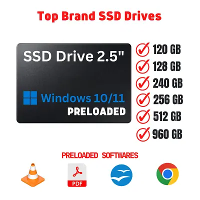 Top Brand 128/256/512/960GB SSD Laptop/PC Hard Drive HDD Windows 10/11 Installed • £24.99