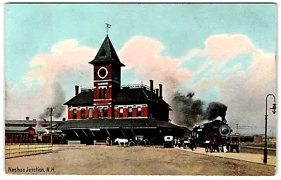 Postcard Vintage Nashua Union Train Depot Station Nashua NH Horse-Drawn Buggies • $8.57