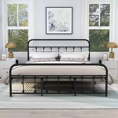 Sturdy Steel Slat Support: King Size Metal Bed Frame Victorian Vintage Design • $171.56