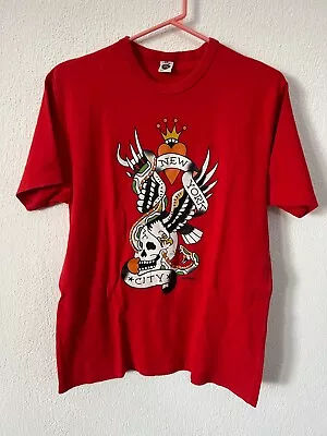 Ed Hardy T-Shirt Men's 2XL Red Graphic Print Crew Neck New York City • £24.99
