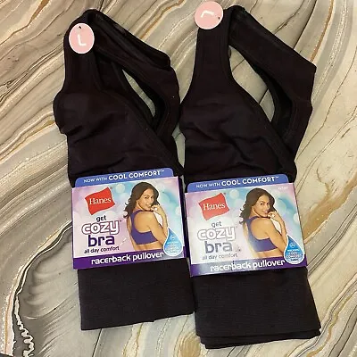Lot Of 2 Hanes Get Cozy Bra Pullover Racerback  NEW Seamless L FREE SHIPPING! • $13.99
