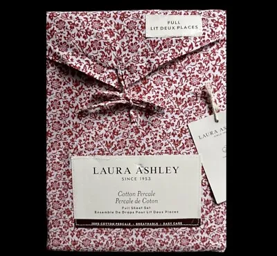 Laura Ashley FULL Sheet Set Cressida Crimson Red 4 Pc Cottage Farmhouse Holiday • $59.95