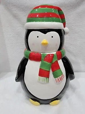 Vintage Harry & David Penguin Cookie Jar W/ Plaid Scarf 10 1/2  Tall • $19.99