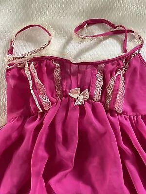 Victorias Secret Baby Doll Gown Sheer Womens Small Pink Negligee Lace Vtg • $32