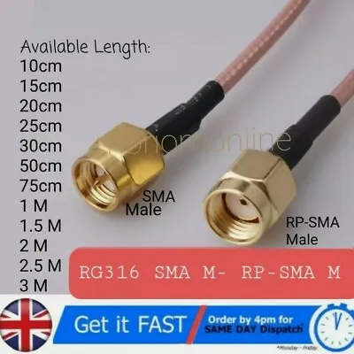 £7.99 • Buy SMA Male To RP SMA Male Plug 10cm - 3 Meter Jumper Pigtail Cable RG316