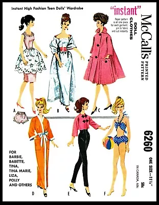 McCall's 6260 BARBIE Fashion Doll Pattern Gina Babs Tammy Tina Polly Liza • $5.49