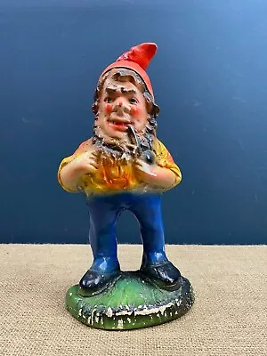 Unusual Vintage Hand Painted Garden Gnome Smoking Pipe Ornament • £65