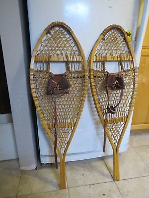 Vintage   Wooden Snowshoes Size  42 `` Long By  14 ` Wide  Chalet Decor   3753 • $49.99