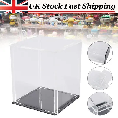 UK Clear Acrylic Cube Display Box Perspex Case Dustproof Plastic Base Protection • £8.95