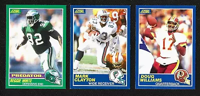 LOT 3 1989 SCORE FOOTBALL #s 321 REGGIE WHITE 80 DOUG WILLIAMS 12 MARK CLAYTON • $2.99