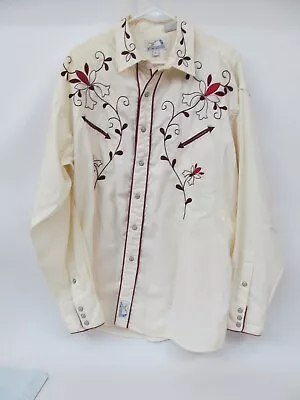 Western Cowboy Pearl Snap Embroider Rodeo Shirt XL Panhandle Slim White Flowers • $49.99