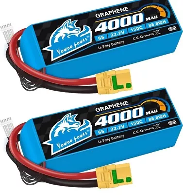 Yowoo 22.2V 6S 4000mAh 150C XT90S Graphene Lipo Battery For RC Drone Helicopter • £50.99