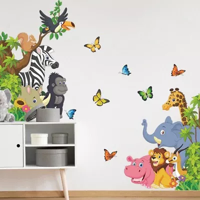 £6.99 • Buy Large Jungle Animals Wall Stickers Forest Animals Wall Decals Kids Nursery Decor
