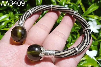 Green Naga Eye Crystal Cuff Bangle Bracelet LP Hong Surin Fortune Amulet #aa3408 • $80.04