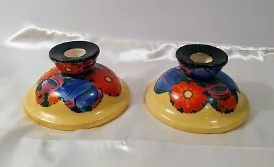 Candle Holders J Mrazek Pottery Peasant Art Czechoslovakia 1334 Antique 1920s  • $55.50