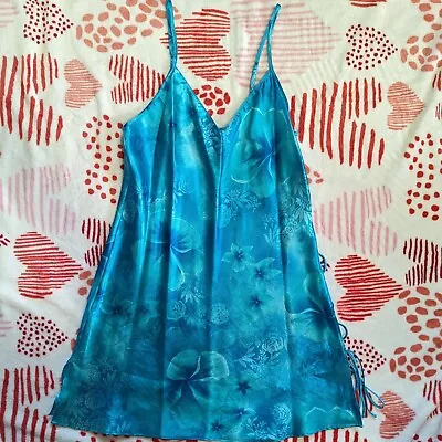 Vintage Y2K Floral Blue Tropical Slip Dress Size Medium • $15