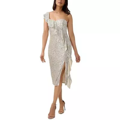 Aidan By Aidan Mattox Womens Silver Midi Cocktail And Party Dress 14 BHFO 3490 • $43.99