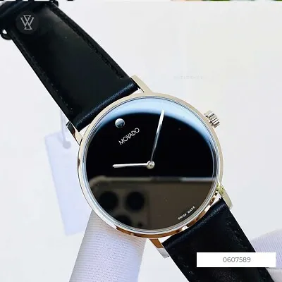 Movado Museum Signature Men's Black Dial Black Leather Swiss Watch • $299