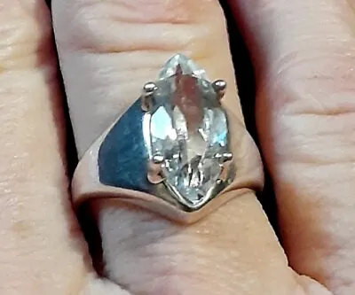 Sterling Silver Cocktail Ring Vintage Size 6 Marquis Cut Clear Solitaire UTC 925 • $34.99