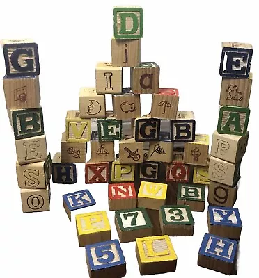 Vintage Wooden Letter Blocks Lot Of 45 Crafts Small 1” Blocks Plus Half Blocks • $7.25