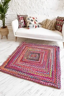 Rug Oval Rugs Braided Mats Striped Recycled Carpet Multi Colour Small Large Mat • £26