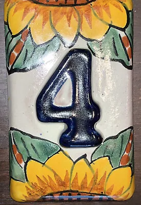 Talavera Tile House Number 4 Sunflower Design Raised Mexico Ceramic Handmade 3D • $2.88