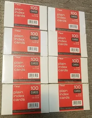 Lot Of 8 New Sealed Mead Plain Index Cards 100 Count 3x5 Inch 7.6x12.7 Cm • $14.99