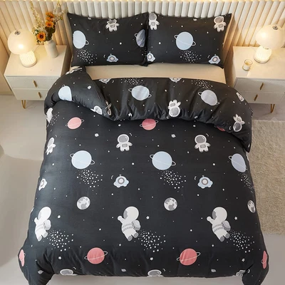 $43.51 • Buy LAMEJOR Duvet Cover Set Queen Size Black Outer Space Planet Astronaut Bedding Se