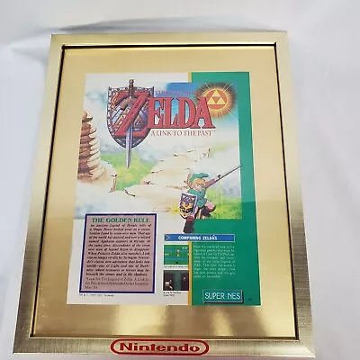 FRAMED Vtg 1991 Legend Of Zelda A Link To The Past SNES Video Game Wall Art Gold • £38.56