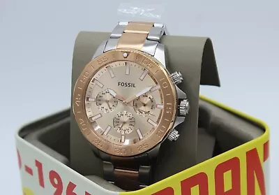 New Authentic Fossil Bannon Silver Rose Gold Chronograph Bq2586 Men's Watch  • $69.99