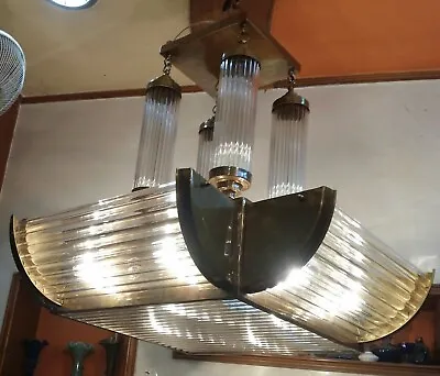 Vintage Art Deco Hanging Ship Glass Rod Ceiling Fixture Light Chandelier Lamp  • $1950